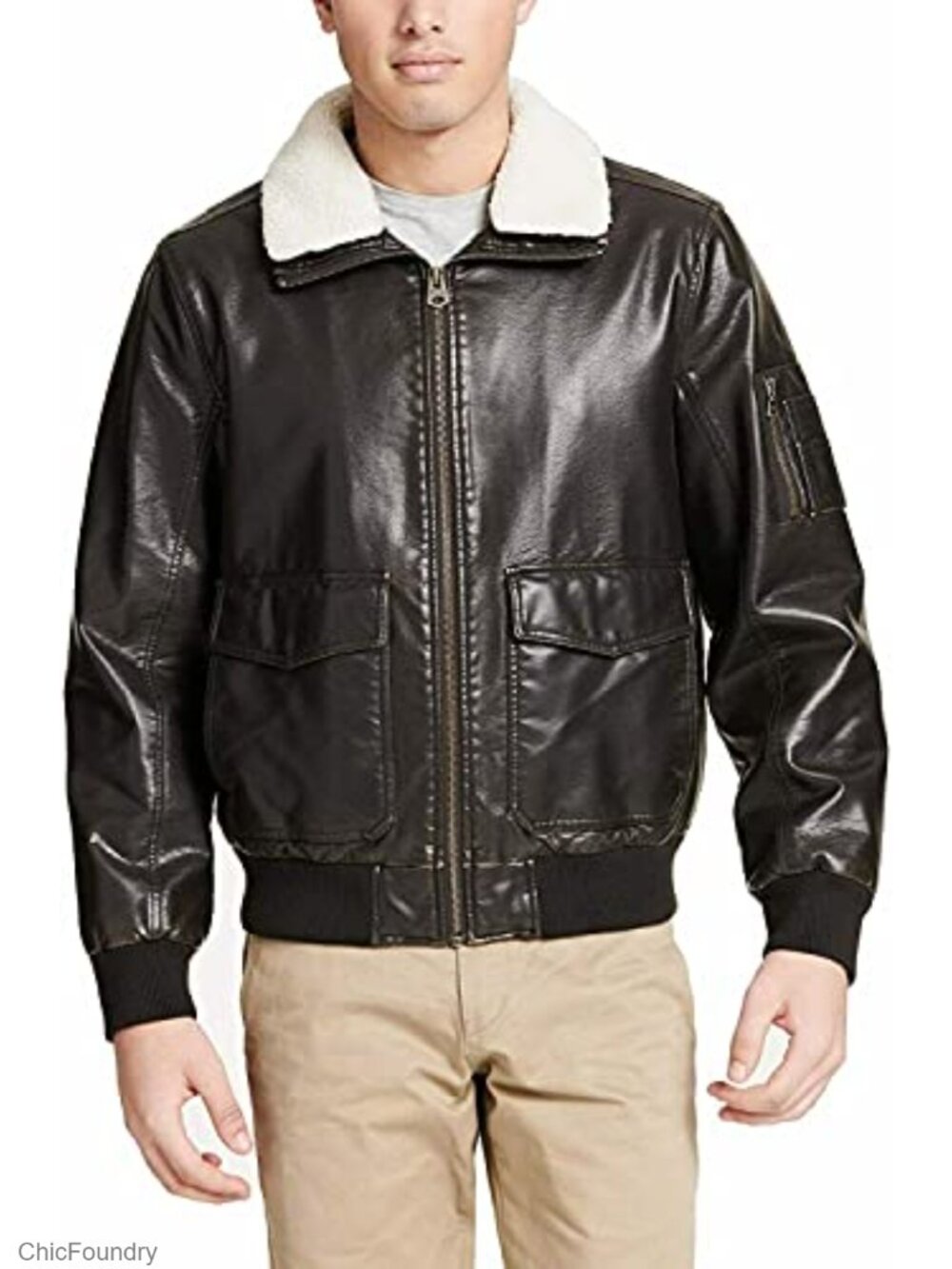 DOCKERS Men's Big & Tall Maverick Faux Leather Aviator Bomber Jacket